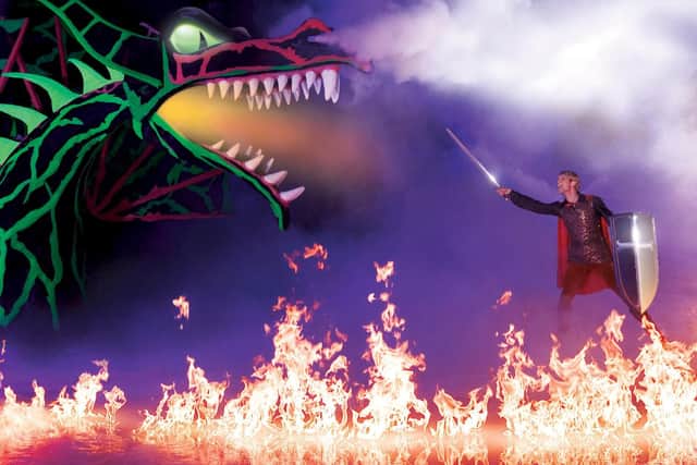 Fire breathing dragon on the ice in Dream Big