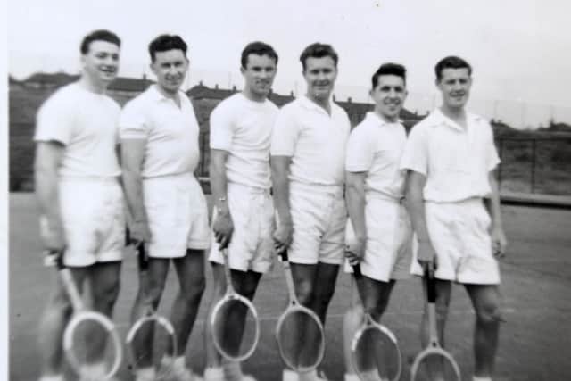 WE ARE SHEFFIELD FEATURE.....Bill Betts of Robertson Road,Sheffield.COPY Pic of Bill (extreme right) a member of the Firth Brown Tennis Team