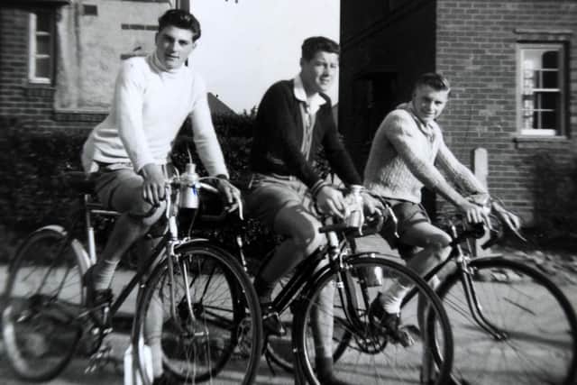 WE ARE SHEFFIELD FEATURE.....Bill Betts of Robertson Road,Sheffield.COPY Pic of Bill (centre) aged 16 leaving on a cycle ride to Cleethorpes
