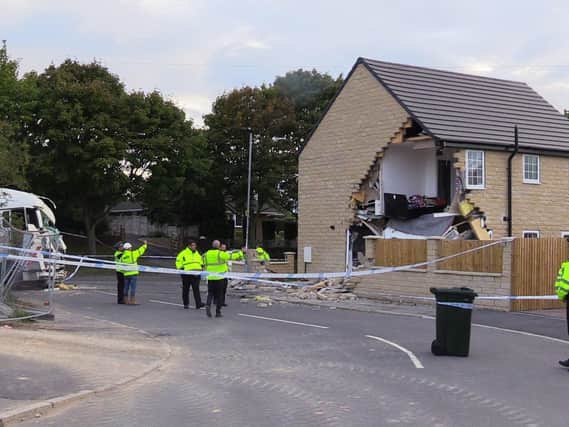 The scene where the lorry crashed into a house in Brierley, Barnsley.