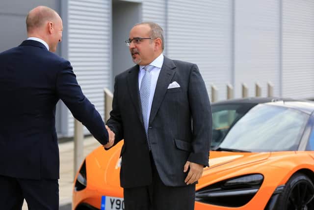 The Crown Prince of Bahrain meets McLaren boss Mike Flewitt. Picture: Chris Etchells