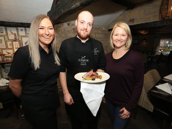 The Talbot Inn's manager Sarah Brown, head chef Lewis Wright, and owner Leah Lockwood