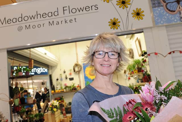 Karon Breckon, of Meadowhead Flowers, inside the Moor Market.