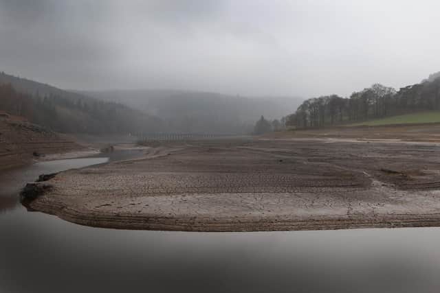 The historically low level of Ladybower Reservoir after the dry summer of 2018