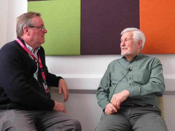 84 year-old Ian Betts (right) takes part in the St Luke's Oral Histories project with St Luke's Hospice volunteer, John O'Shea