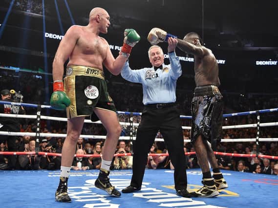Deontay Wilder and Tyson Fury during the WBC Heavyweight Championship bout at the Staples Center in Los Angeles.