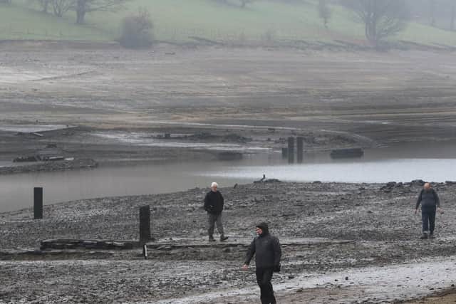 Derwent Hall and village have been exposed by the very low level of Ladybower Reservoir. Picture: Jason Chadwick