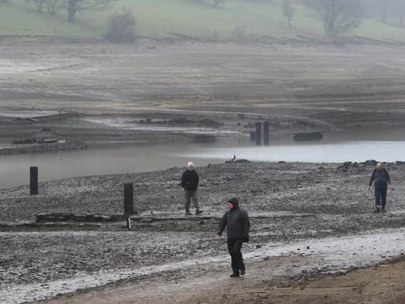 Derwent Hall and village have been exposed by the very low level of Ladybower Reservoir. Picture: Jason Chadwick