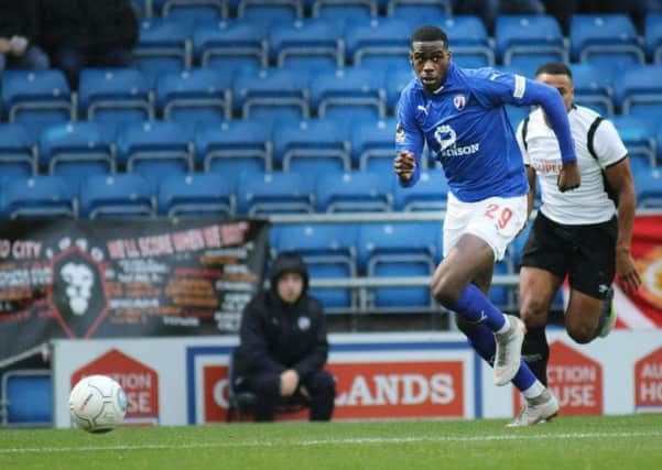 Chesterfield FC v Salford City, Hanani Amantchi cuts in to lay on the pass that led to the early goal