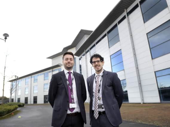 Co-founders Oliver Bryssau and Henri Wust at Origin Broadband's headquarters at Callflex Business Park Manuvers, Rotherham.   Pic Steve Ellis.