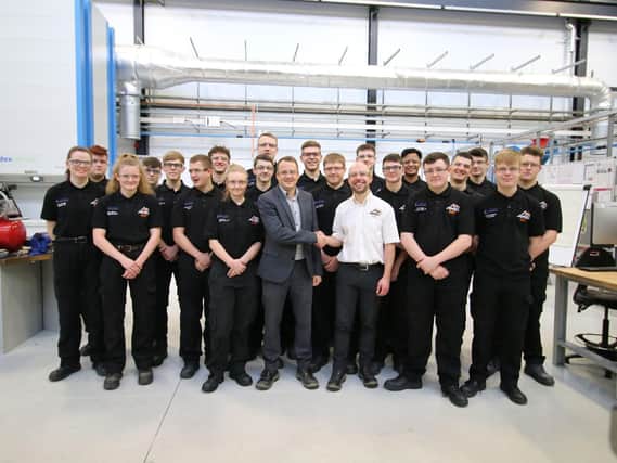 Apprentices pictured with Marc Rhodes, account manager at the AMRC Training Centre, right, and Close Brothers area sales manager Ben Coldwell.