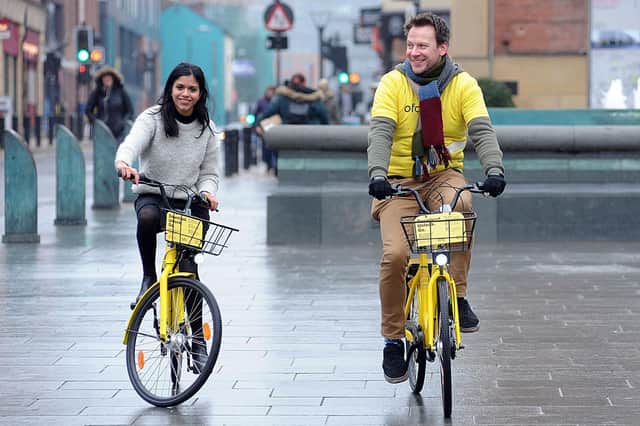 9 Jan 2018.....Ofo the worlds first dockless bike hire scheme expands into Sheffield. Picture Scott Merrylees