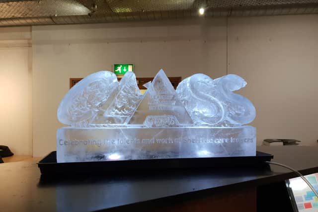 An ice sculpture was part of the event to celebrate the artwork of Sheffield care leavers.