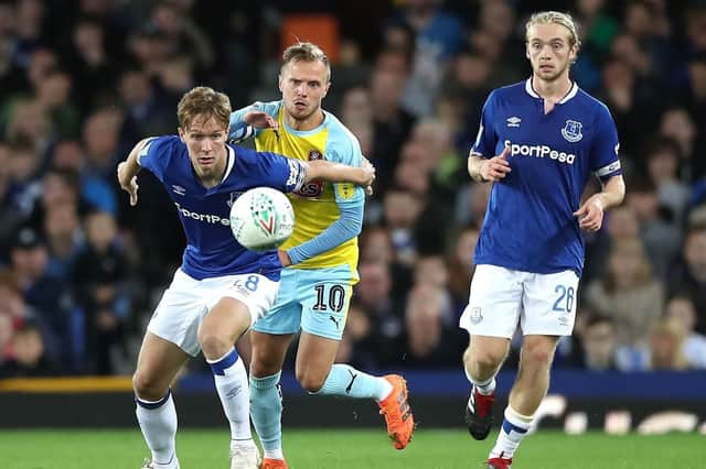 Kieran Dowell in action for Everton.