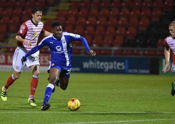 Picture by Howard Roe/AHPIX.com;Football;EFL Trophy;Checkatrade;
Crewe v Chesterfield
08/11/2016 KO 7.45.00pm;Gresty Road ;
copyright picture;Howard Roe;07973 739229

Chesterfield's  Ricky German cuts thru the Crewe defence