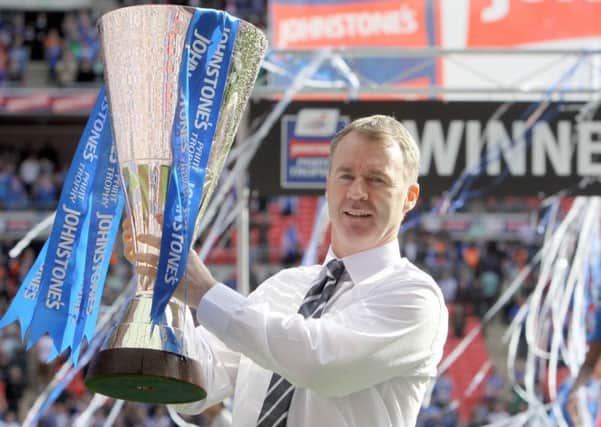 Chesterfield FC at Wembley v Swindon Town. John Sheridan with trophy