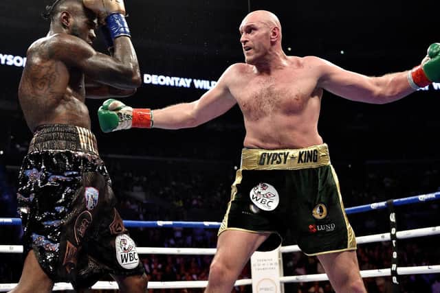 Deontay Wilder and Tyson Fury during the WBC Heavyweight Championship bout at the Staples Center in Los Angeles. Pic: Lionel Hahn/PA Wire.