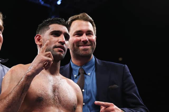 Amir Khan and Eddie Hearn. (Photo by Alex Livesey/Getty Images)