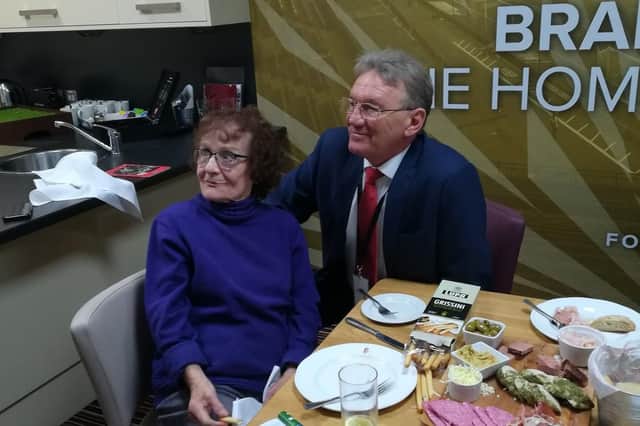 Phyllis Clifford, who will turn 102 in February 2019, with Blades legend Tony Currie.