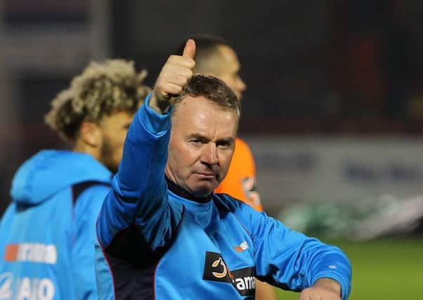 Chesterfield boss John Sherdian salutes his side's 2-0 win at Aldershot. Picture by Gareth Williams/AHPIX.com.