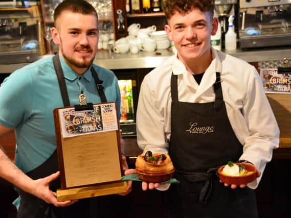 Chefs Luke Robinson and George Stone with some of the dishes to be served as part of theBritish Tapas event at the Lounge Coffee Bar and Cafe, Eckington, Sheffield.