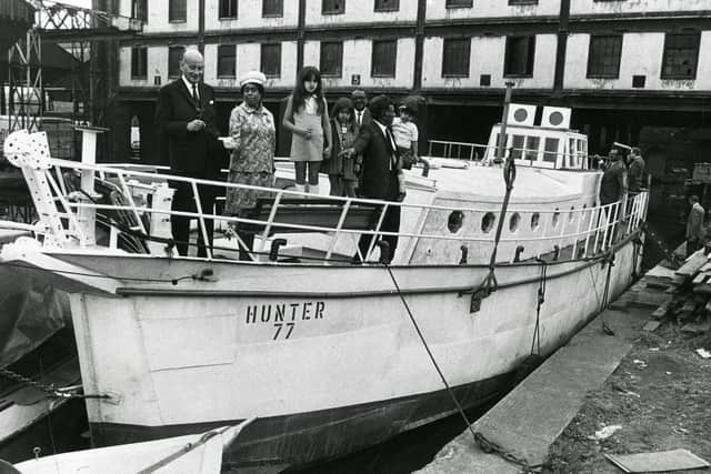 Joe Phillips' boat Hunter 77 at Sheffield Canal Basin, 1972