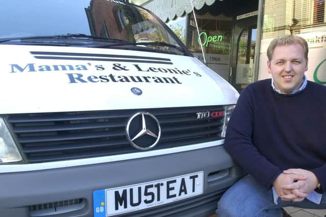 Scott Green of Mama's and Leonie's in 2001 with his van registered MU 51 EAT