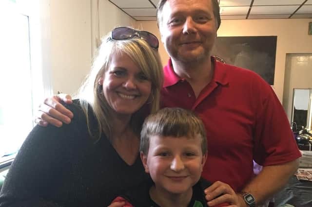 Ethan Wilkie, from Bentley, with Sally Lindsey , who played his mum and Shaun Dooley who played his step dad, in the film Pondlife
