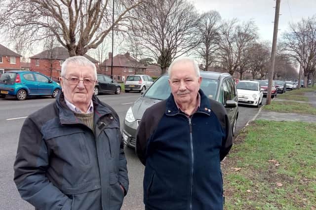 Roy Penketh and Ian Sunderland are concerned about parking on Thorne Road, Wheatley