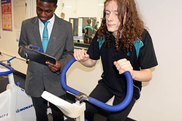 Emmanuel Lawal, 15, pictured with Isaac Parker, 16, pictured in the fitness suite. Picture: Marie Caley NSST-17-01-19-UTCSheff-6