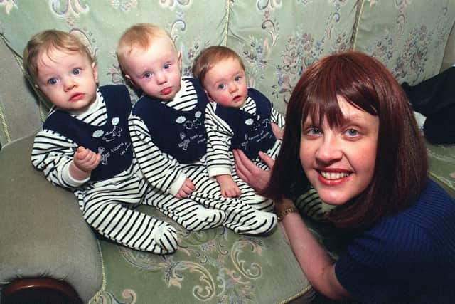 Gillian Heath and triplets (l to r) Joe, Charlie and Lewis