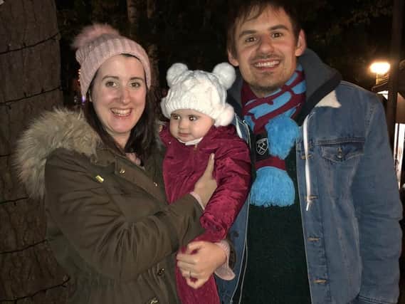 Mark Knight, aged 34, is taking part in the Sheffield Half Marathon to raise funds for the Jessop Wing; here he is pictured with wife Liz, 32, and daughter Alice
