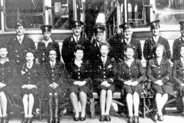 Mi Amigo wartime Sheffield air crash eye witness, tram conductress Ivy Walsh, in 1943, third from right