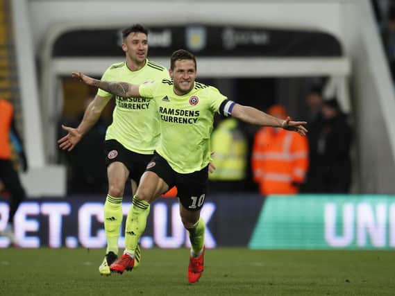 Billy Sharp celebrates his hat-trick goal, which put Sheffield United 3-0 up: Simon Bellis/Sportimage