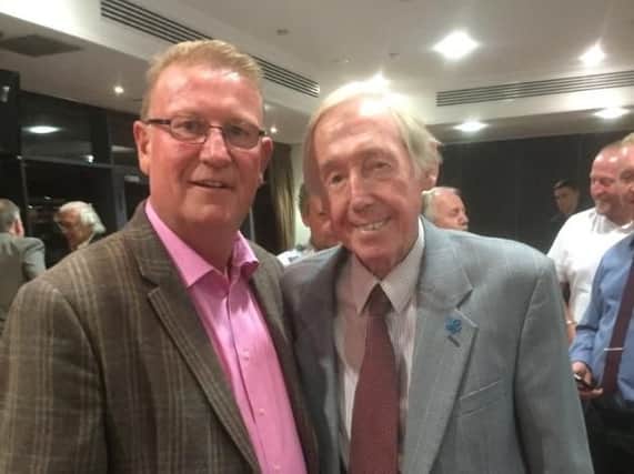 A pair of former Spireite stoppers - two-time promotion winner Chris Marples with England legend Gordon Banks