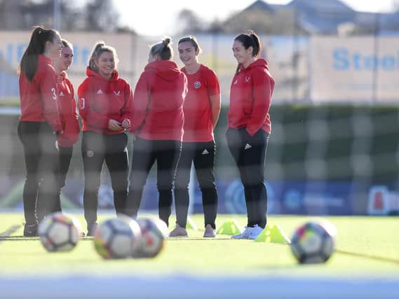 Sheffield United players inspect the pitch ahead of an FA Women's Championship game at the Olympic Legacy Park: Harry Marshall/Sportimage