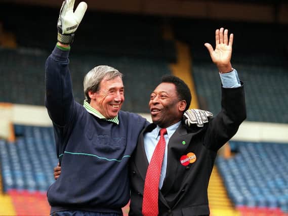 Gordon Banks , left, with Pele. Picture: Clive Mason/ALLSPORT