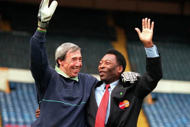Gordon Banks , left, with Pele. Picture: Clive Mason/ALLSPORT