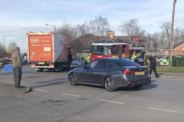 Collision between car and lorry at Cental Drive, Rossington, at 1.55pm, Thursday February 21, 2019