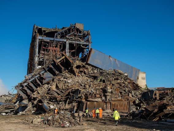 The collapsed boiler house at Didcot Powe Station. Picture: Thames Valley Police.
