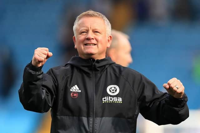 Sheffield United manager Chris Wilder celebrates victory after the Sky Bet Championship match at Hillsborough, Sheffield.