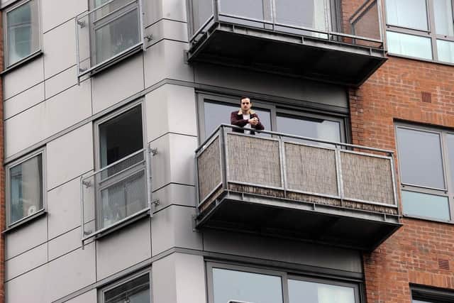 William Martin who has concerns about the cladding on the Metis tower-block at the corner of West Bar and Scotland Street in Sheffield. Picture: Steve Ellis