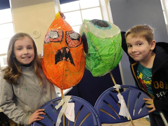 Final chance to make a lantern to take part in this years Sharrow Lanters parade at The Old Junior School,South View Road,Sharrow.Pictured making final touches are Ella nd Eric Barlow.....Pic Steve Ellis