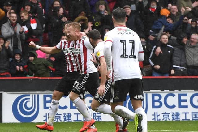 Sheffield United's Mark Duffy celebrates scoring his side's second goal: Anthony Devlin/PA Wire