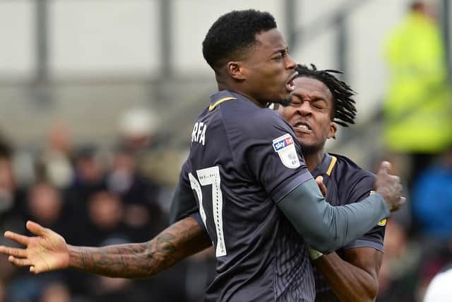 Dominic Iorfa celebrates his second half equaliser with Rolando Aarons