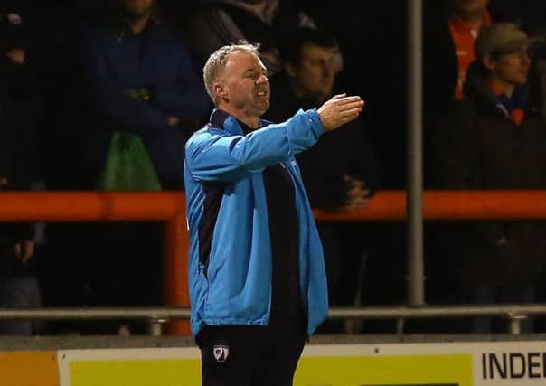 Picture by Gareth Williams/AHPIX.com; Football; Vanarama National League; Braintree Town v Chesterfield FC; 5/3/2019 KO 19.45; The Ironmongery Direct Stadium; copyright picture; Howard Roe/AHPIX.com; John Sheridan gets instructions out to his Chesterfield side