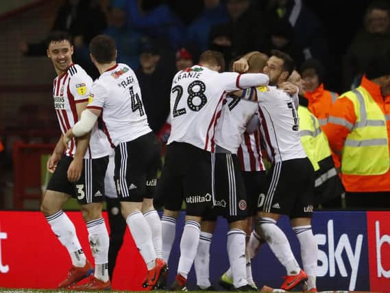 Sheffield United celebrate David McGoldrick's goal: Simon Bellis/Sportimage