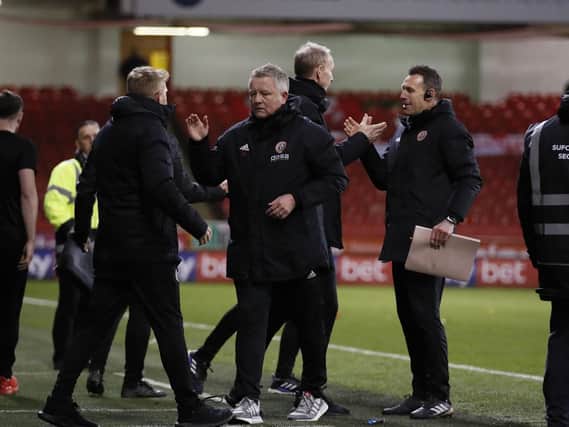 Chris Wilder and Sheffield United's coaching staff: Simon Bellis/Sportimage