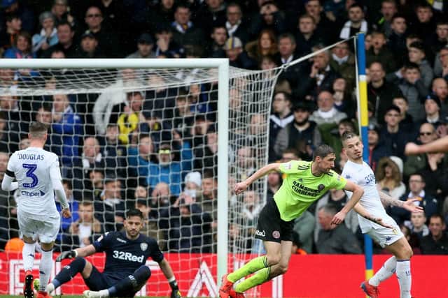 Sheffield United's Chris Basham celebrates scoring his side's goal at Elland Road: Richard Sellers/PA Wire.