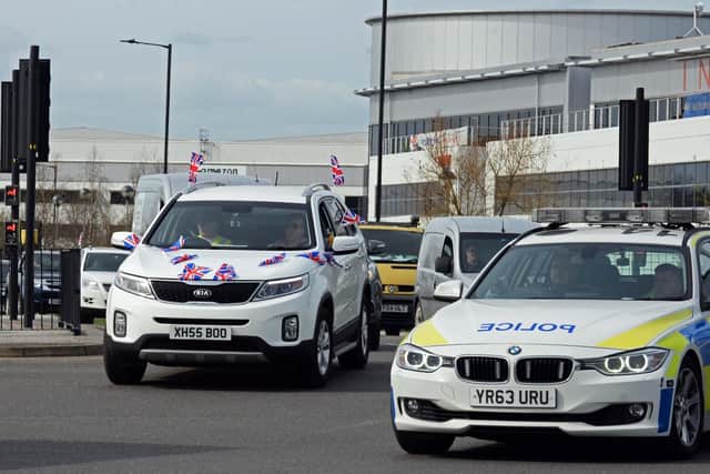 The Go Slow demonstration heads along the A6182 White Rose Way, towards the motorway.